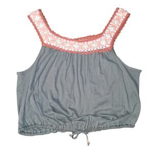Lucky Brand Tank Top Size L Crochet Straps Cinchable Hem